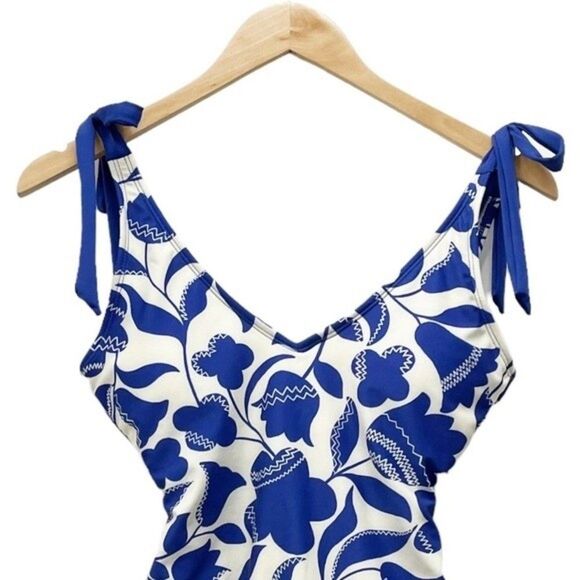 NWT Kate Spade Zigzag Floral Bow-Strap V-neck One-Piece Swimsuit Women’s Size XS - Picture 7 of 15